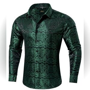 DiBangu Mens Green Dress Shirt